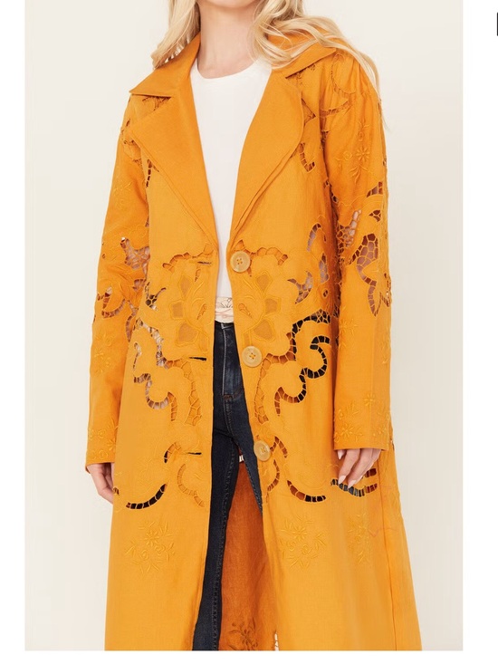 Free People Jackets & Blazers - Free People Susana Mustard Yellow Cutout Festival Statement Duster Large USED